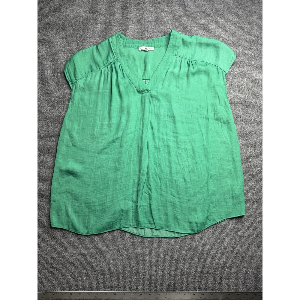 Maison d'Amélie Paris Women's Blouse Top XL Green Short Sleeve V-Neck